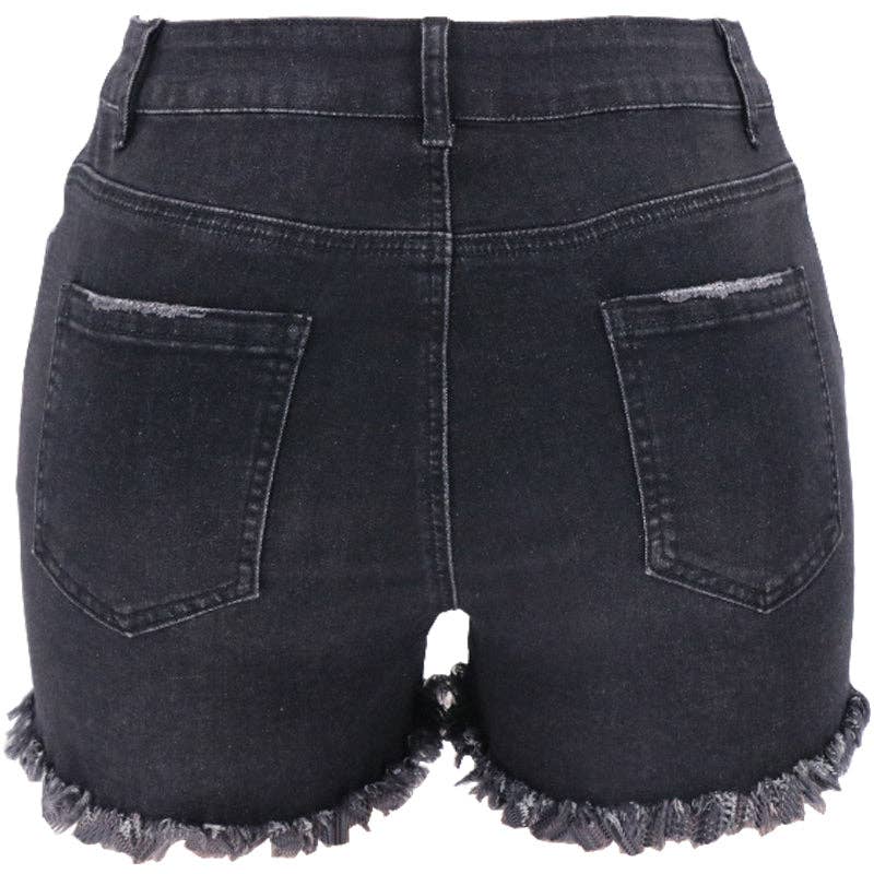 Women's High-rise Ripped Black Denim Shorts