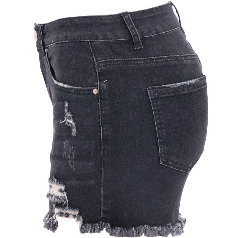 Women's High-rise Ripped Black Denim Shorts