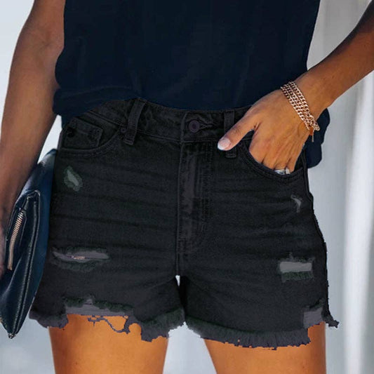 Women's High-rise Ripped Black Denim Shorts